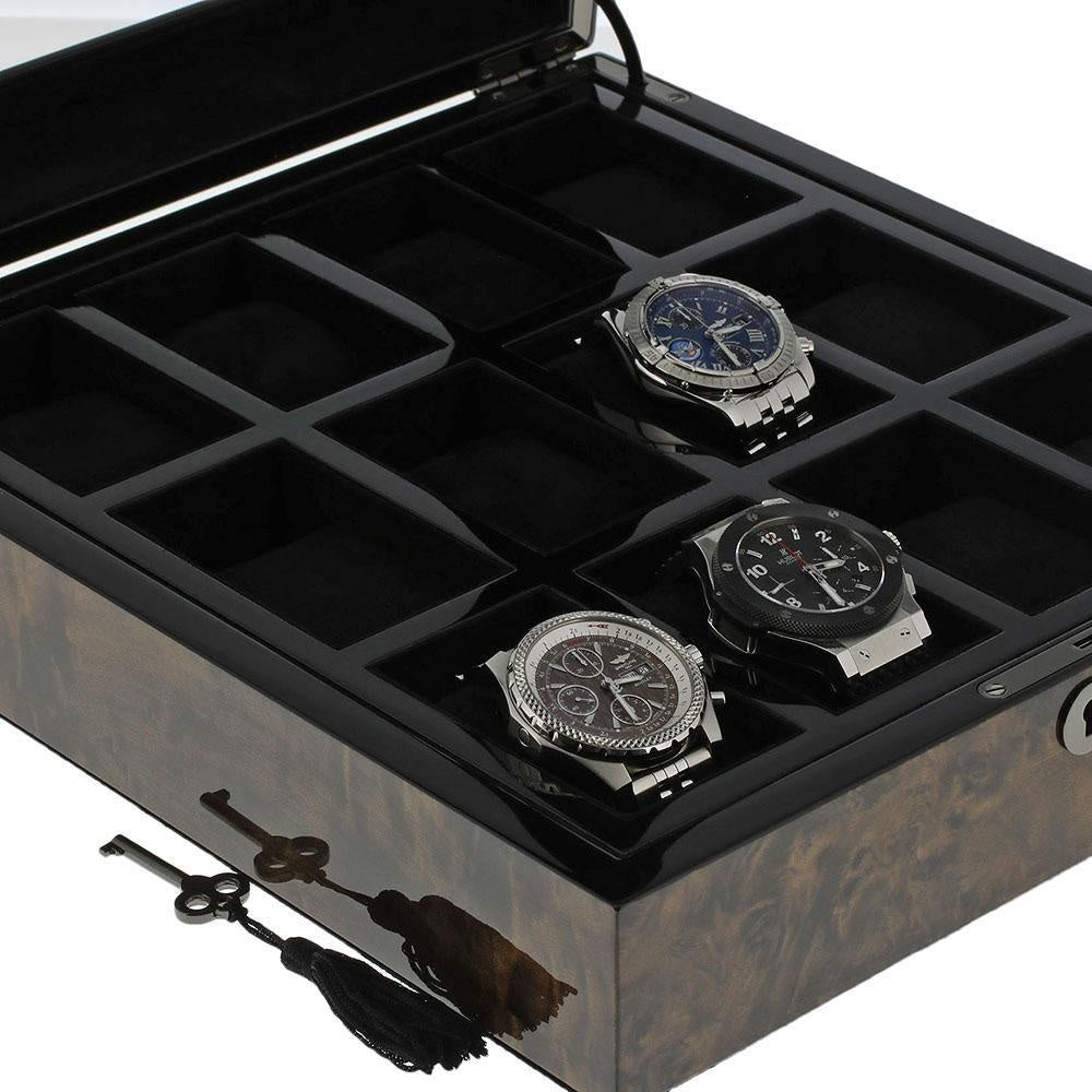 Premium Quality Dark Burl Wood Finish Watch Collectors Box for 12 Watches by Aevitas