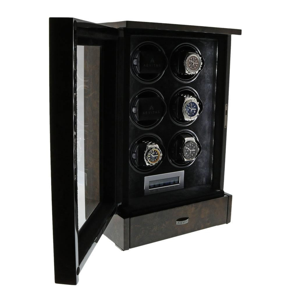 6 Watch Winder in Dark Burl Wood Finish the Tower Series by Aevitas