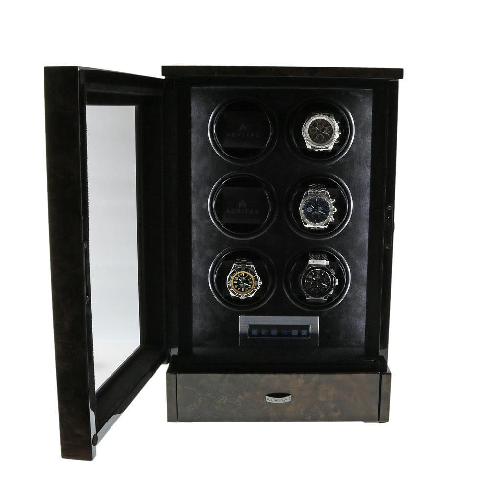 6 Watch Winder in Dark Burl Wood Finish the Tower Series by Aevitas