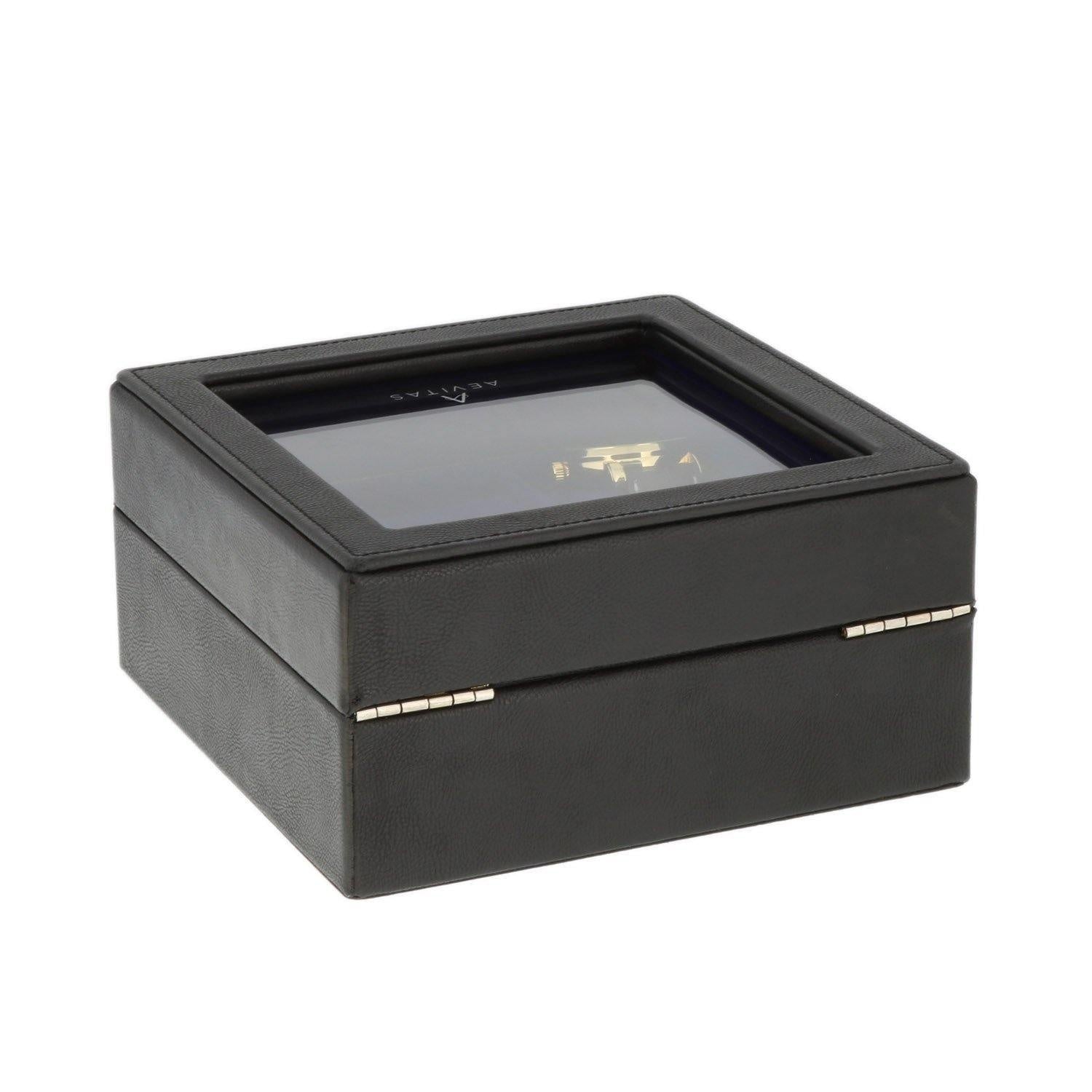 Black Genuine Leather 4 Watch + 4 Pair Cufflink Collectors Box Royal Blue Velvet Lining by Aevitas