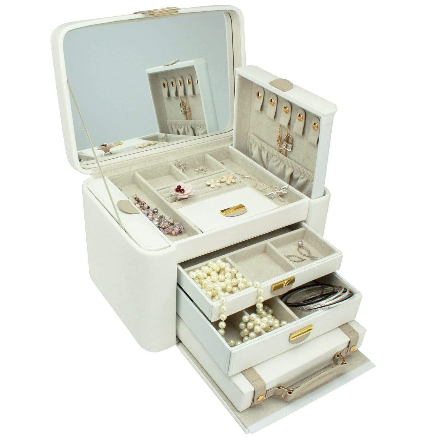 Dulwich Designs Jewellery Box Organiser Cream & Mink Extra Large Genuine Leather