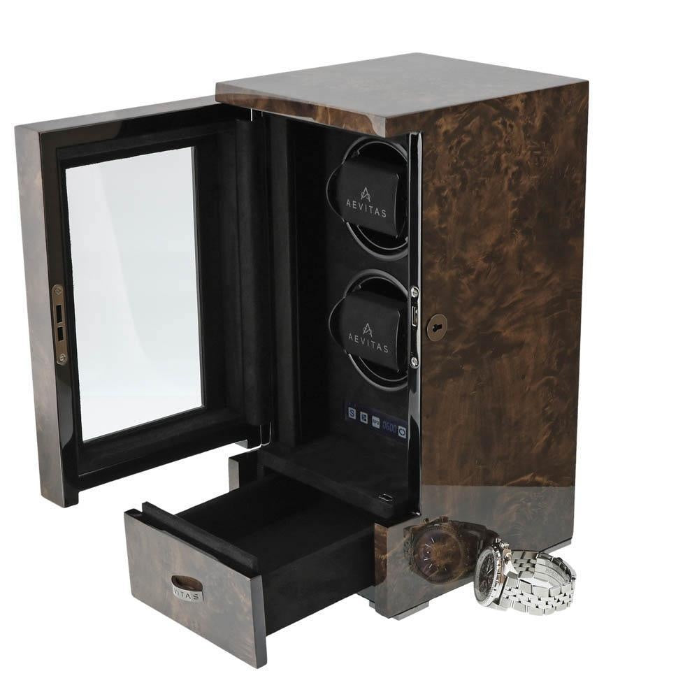 2 Watch Winder Dark Burl Wood Finish the Tower Series by Aevitas