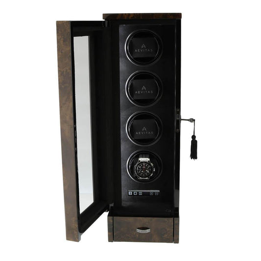 4 Watch Winder Dark Burl Wood Finish the Tower Series by Aevitas