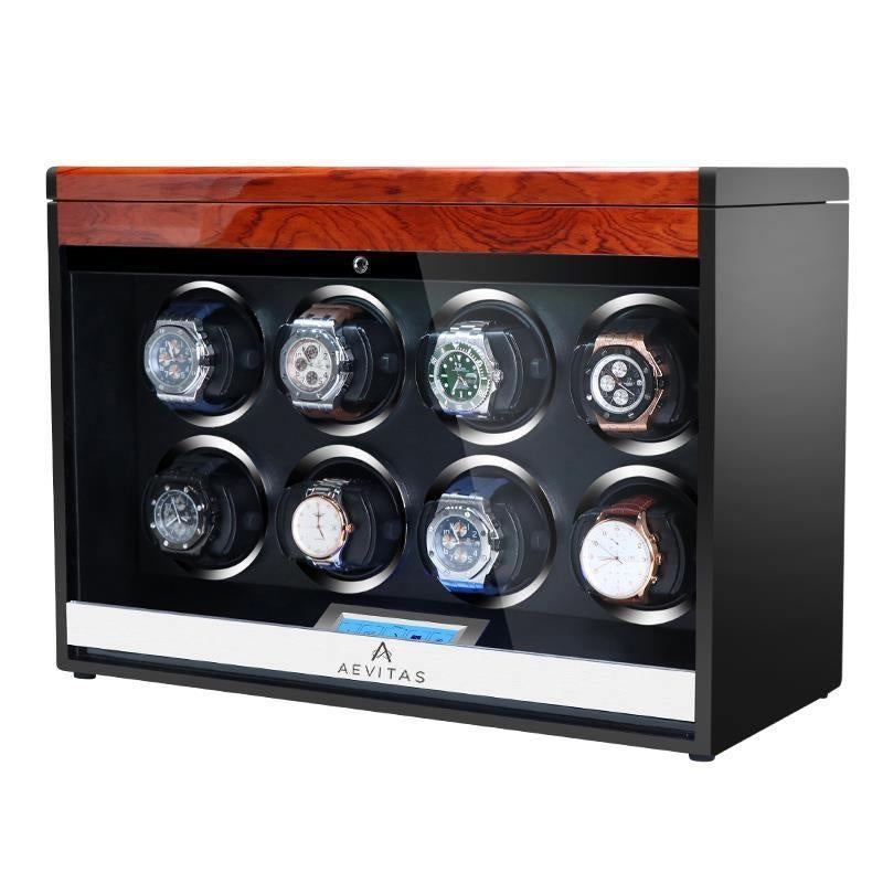 Aevitas Watch Winder for Eight Automatic Watches in Mahogany Finish